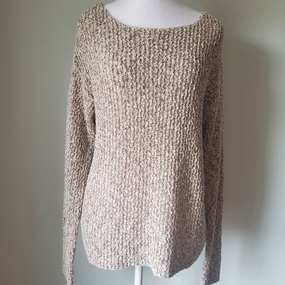 ROOTS Women's Round Neck Ribbed Knit Sweater Heathered Blush & Black Size Medium - Picture 1 of 10